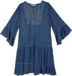Bohemian Style Flared Dress in Acid Wash Denim Blue [6157]