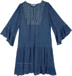 Denim Blue Acid Wash Rayon Dress with Crochet Detail