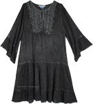 Bohemian Style Flared Dress in Acid Wash Gray [6158]