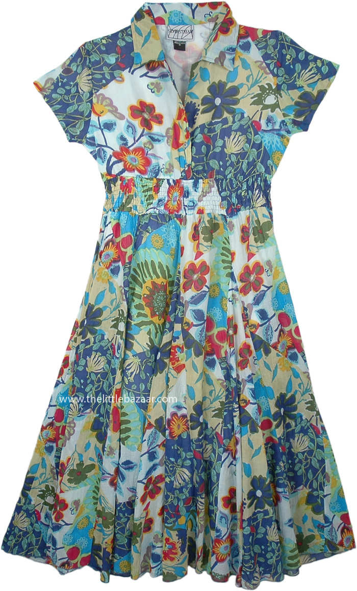 Summer Boho Wear Maxi Shirt Dress in Multicolor Floral