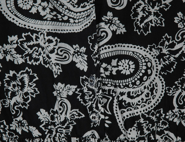 Black White Paisley Printed Cotton Maxi Shirt Dress