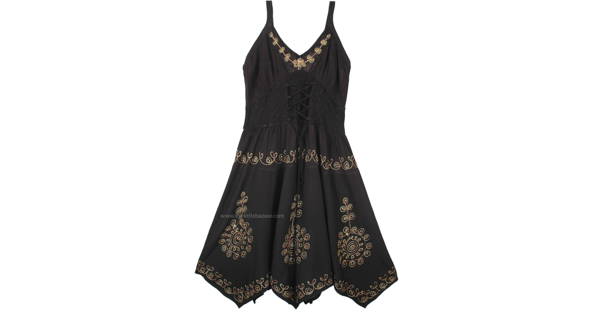 sachin and babi light blue dress Gothic Black Short Wedding Party Dress - Floral Embroidered Corset Party Dress