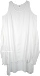 White Cotton Dress with Two Layers and Side Pockets XXL [7141]
