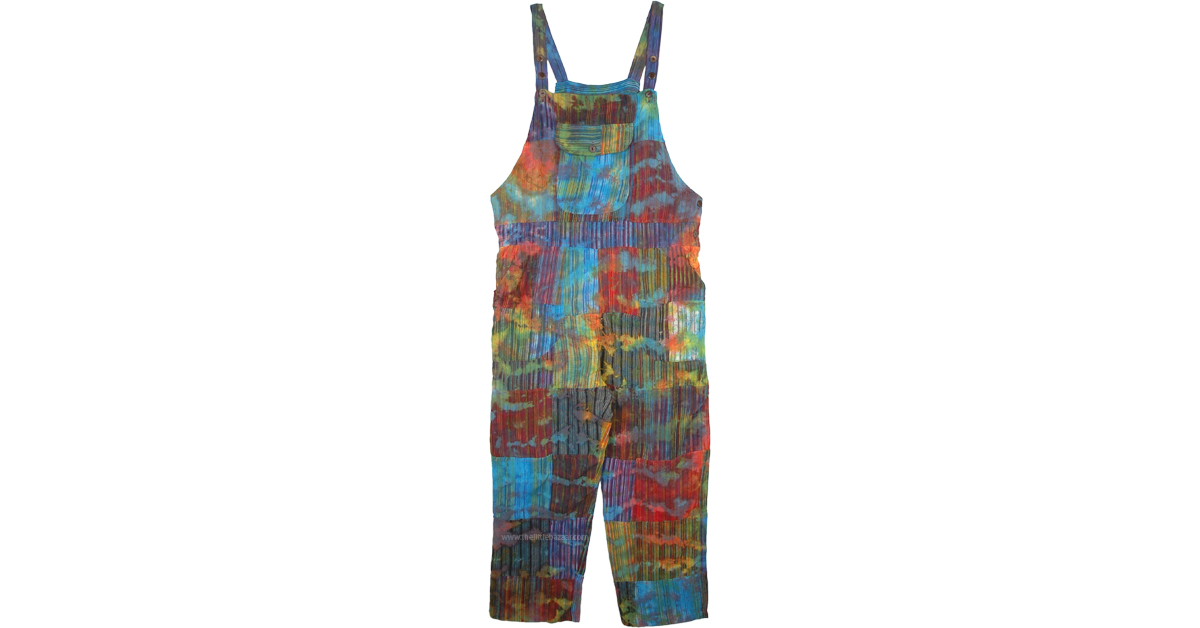 Rainbow Hippie Tie Dye Patchwork Dungaree in Cotton