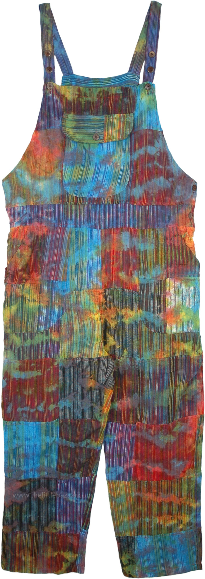 Rainbow Hippie Tie Dye Patchwork Dungaree in Cotton