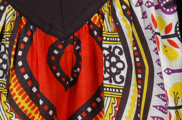 Cranberry Black Cotton Dashiki Sundress with Pockets