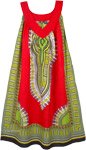 Traditional African Print Summer Cotton Dress in Red and Green n XL [7231]