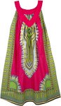 Traditional African Print Summer Cotton Dress in Pink and Green n XL [7232]
