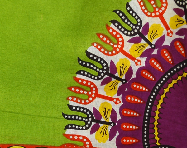 Cotton Dashiki Print Parrot Green Sundress with Pockets
