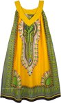 Traditional African Print Summer Cotton Dress in Yellow XL [7236]