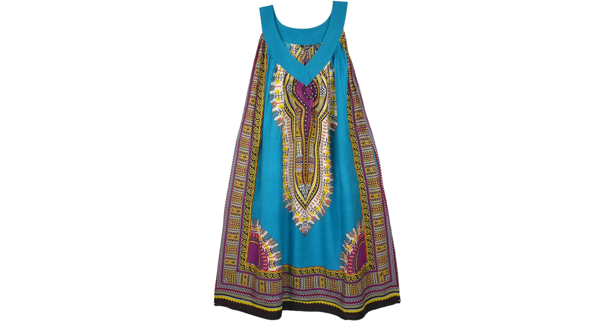 placid blue dress Afro-Caribbean Summer Maxi Dress African Dashiki Style with Caribbean Music  with Blue Iguanas by African Pride main image 0