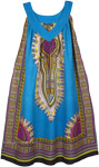 Traditional African Print Summer Cotton Dress in Blue XL [7238]
