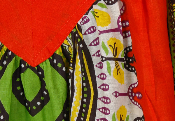Cotton Dashiki Print Bright Orange Sundress with Pockets