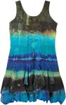 Tonal Blues Tie Dye Below The Knee Boho Dress