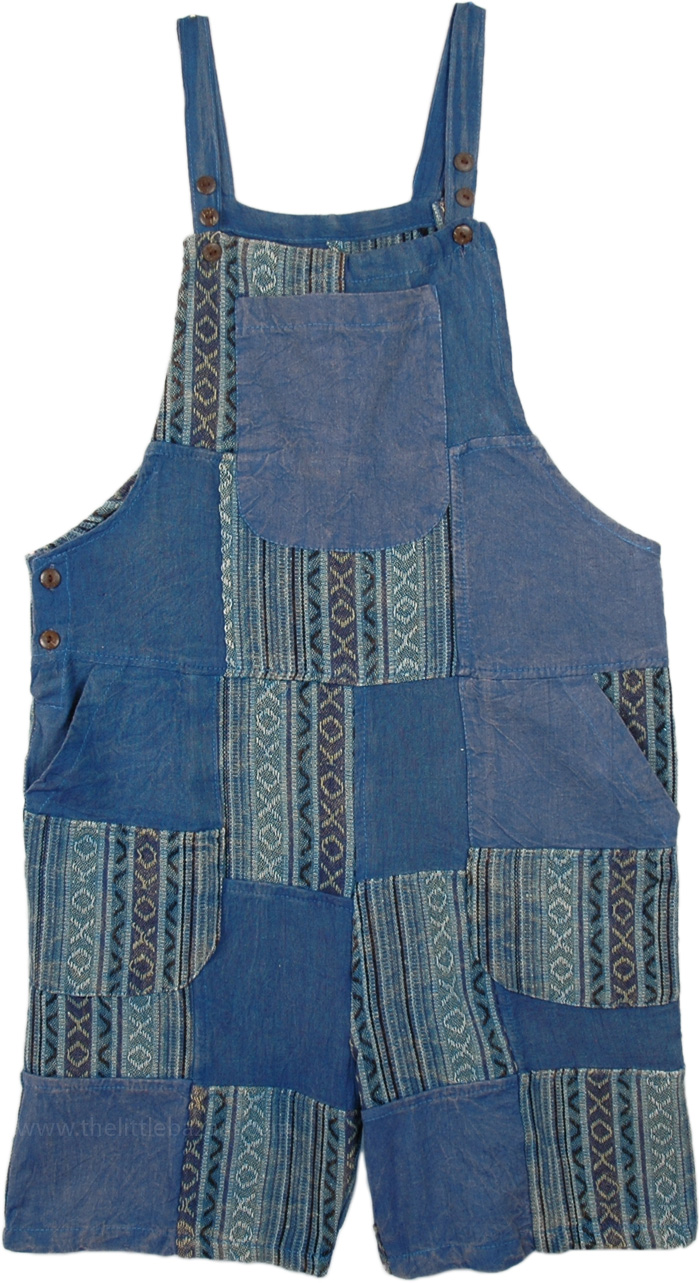 Blues Hippie Patchwork Cotton Half Jumpsuit Romper