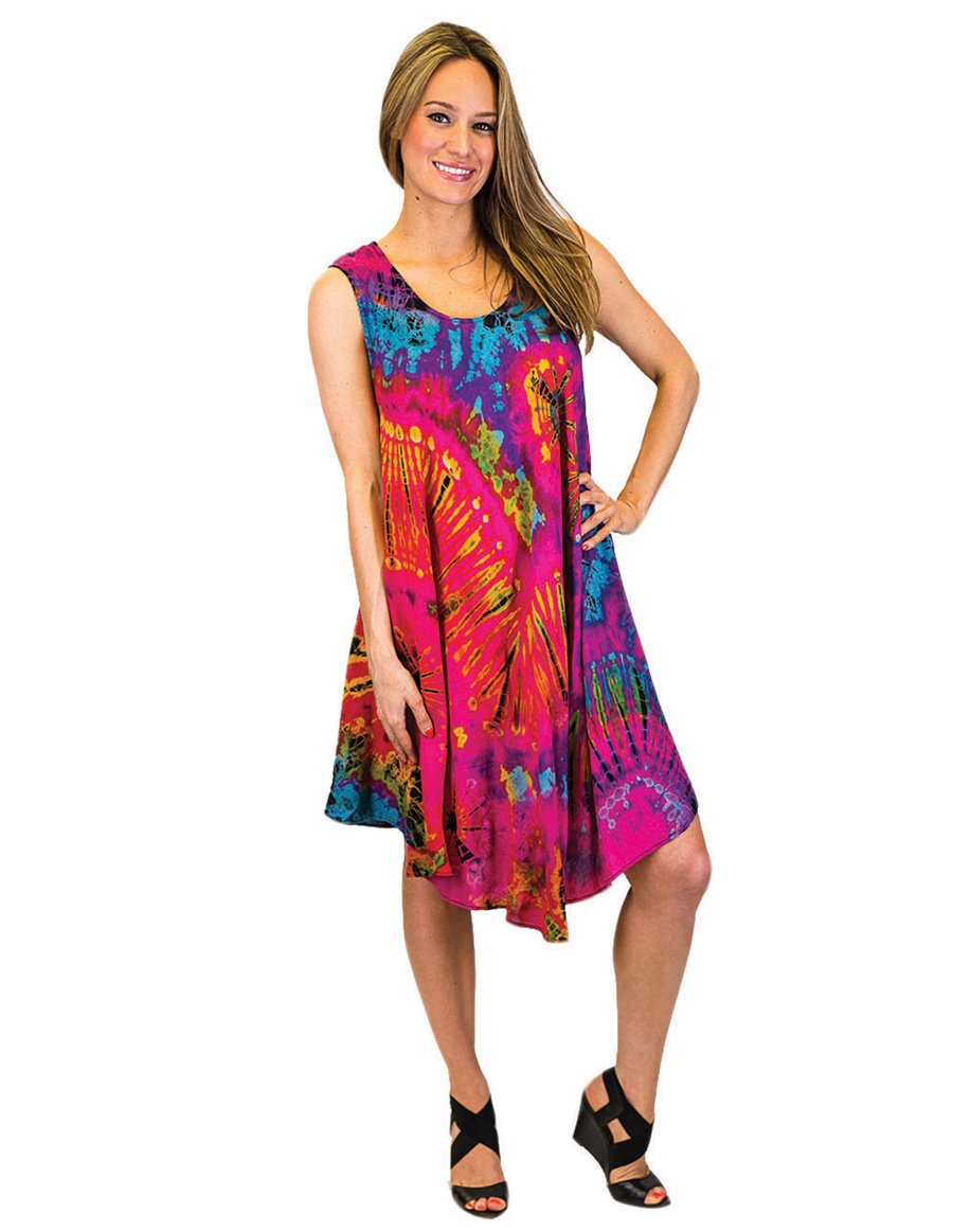 Free Size Trippy Tie Dye Sleeveless Umbrella Dress | Dresses | Purple ...