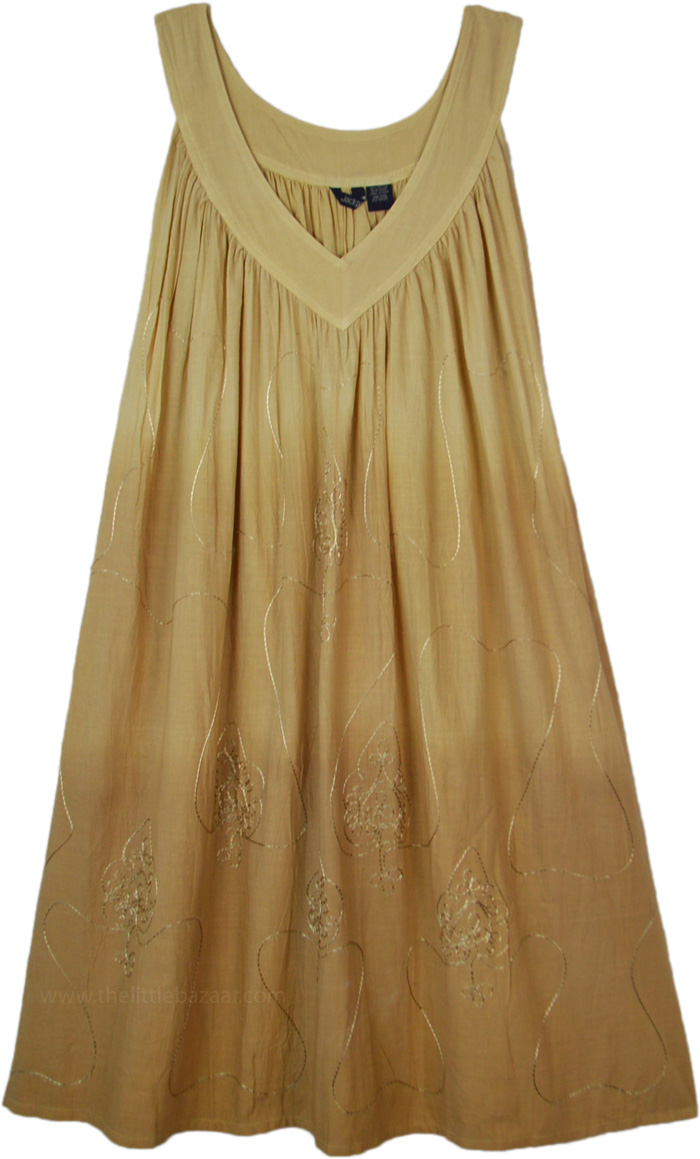 Creamy Beige Ombre Sleeveless Cotton Summer Dress