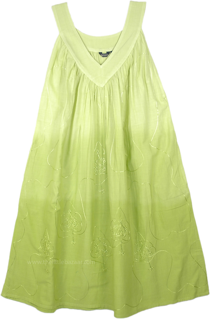 Lime Ombre Sleeveless Summer Dress with Embroidery | Dresses | Green ...