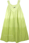 Lime Ombre Sleeveless Summer Dress with Embroidery