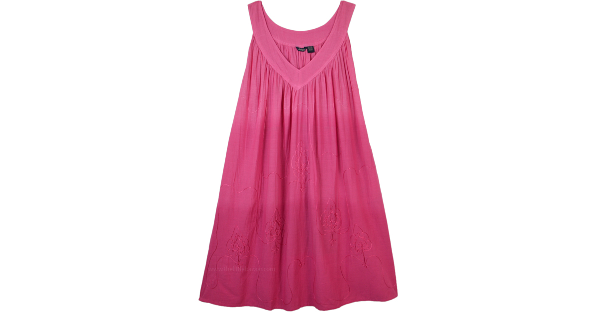 Bright Pink Ombre Sleeveless Cotton Dress with Embroidery | Dresses ...