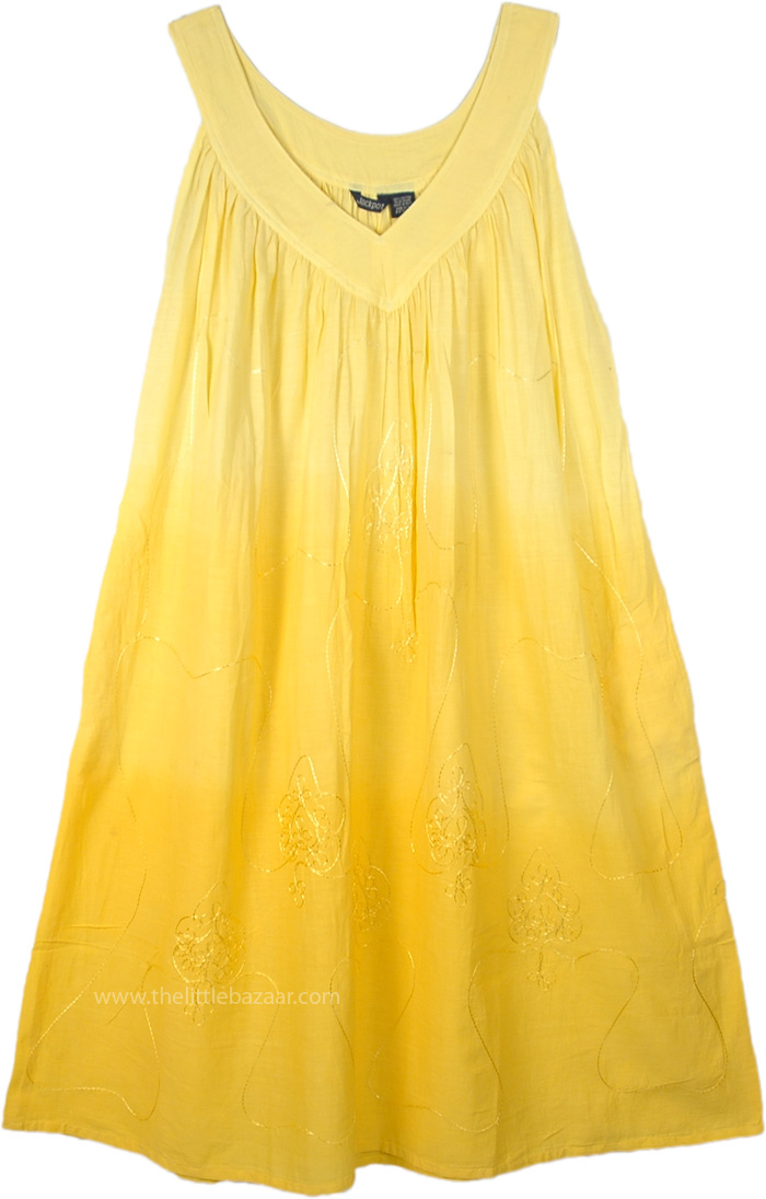 Yellow Dress with Floral Embroidery and Side Pockets in yellow ...