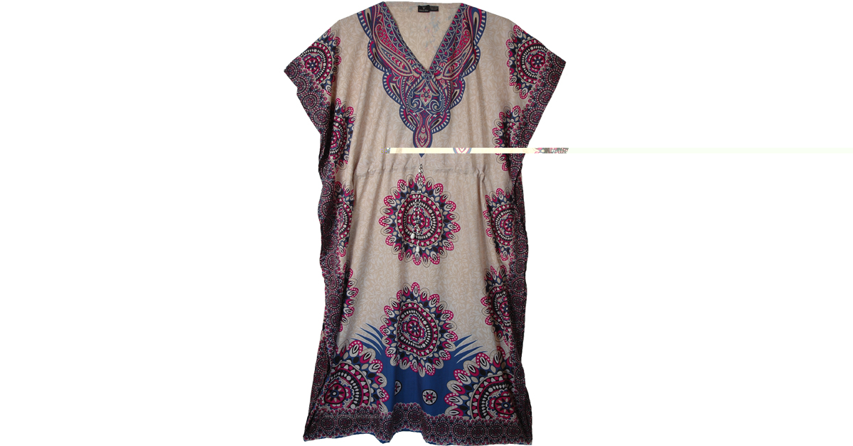 V-Neck Kaftan Dress with Pink and Blue Mandala Print | Dresses | Blue ...