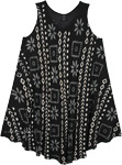 XL Black and White Batik Print Summer Sleeveless Dress [7668]