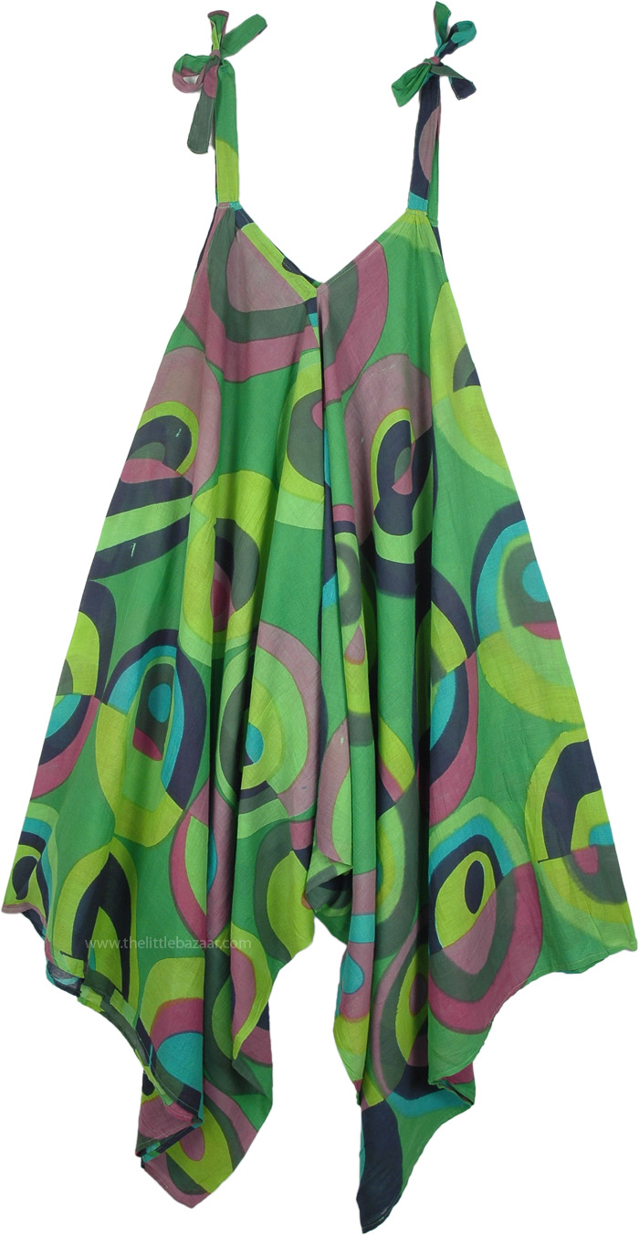 Sleeveless Harem Hippie Green Cotton Printed Jumpsuit