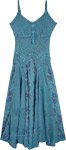 Western Boho Long Dress in Java Blue with Lace and Uneven Hem [7763]