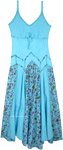 Floral Patchwork Summer Long Dress in Aqua Blue [7764]