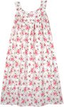 Cute Rose Floral White Sleeveless Cotton Night Dress