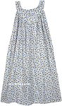 Blue Yellow Wildflower Printed Cotton Night Dress