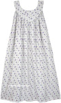 Purple Flowers Printed White Cotton Nightdress with Pockets