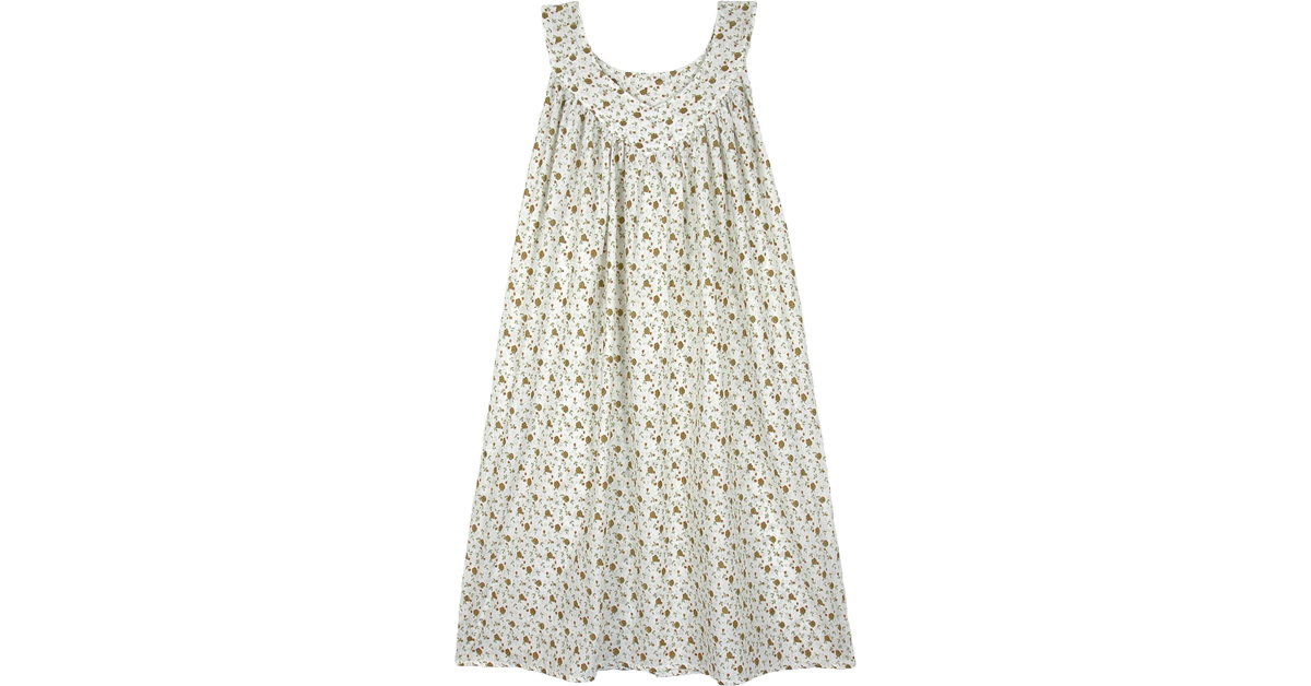 White Sleeveless Cotton Dress with Floral Print Dresses White