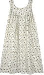 White and Brown Floral Dress in Cotton [7803]