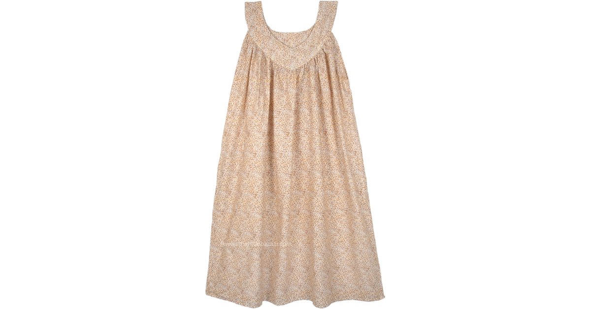 Beige Floral Flowing Pull Over Cotton Summer Dress