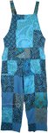 Snorkel Blue Hippie Patchwork Cotton Overalls Jumpsuit