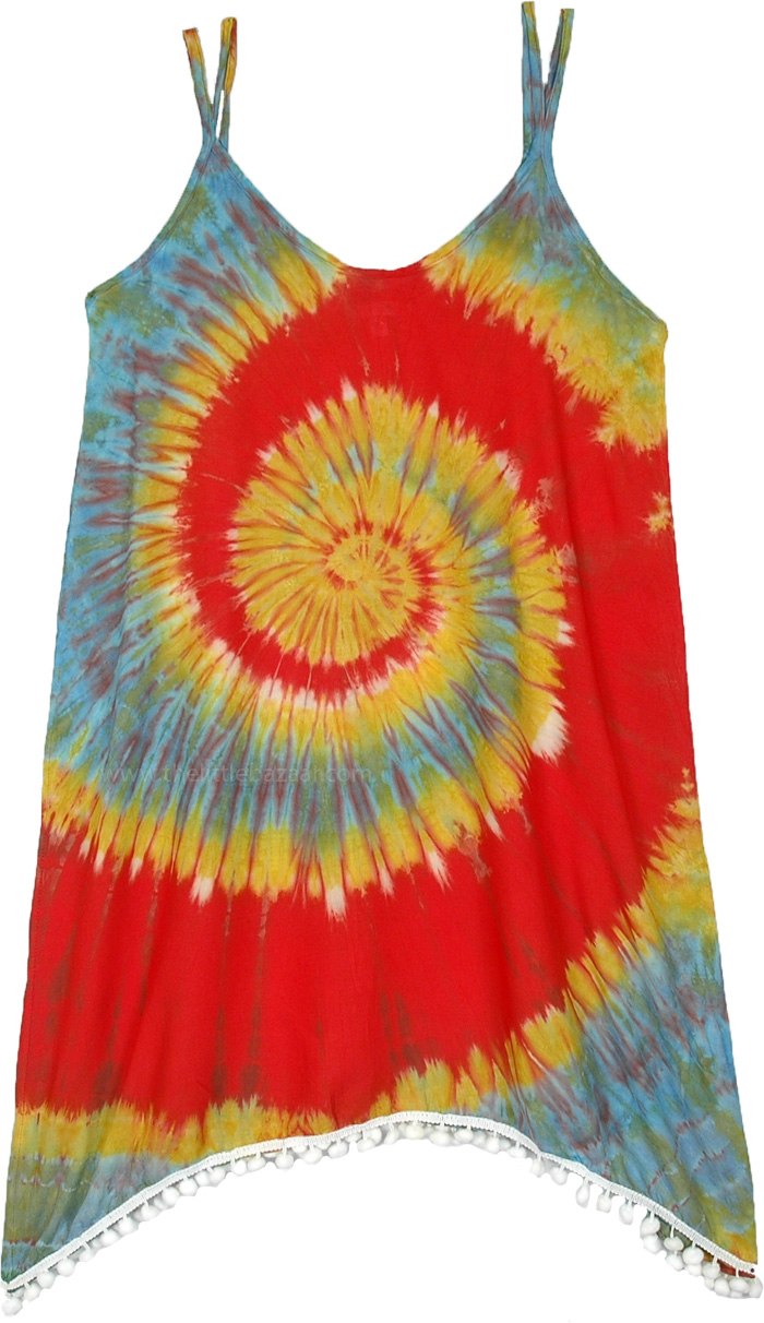 Summer Hippie Tie Spiral Dress | Dresses | Red | Applique, Vacation, Beach, Tie-Dye, Handmade