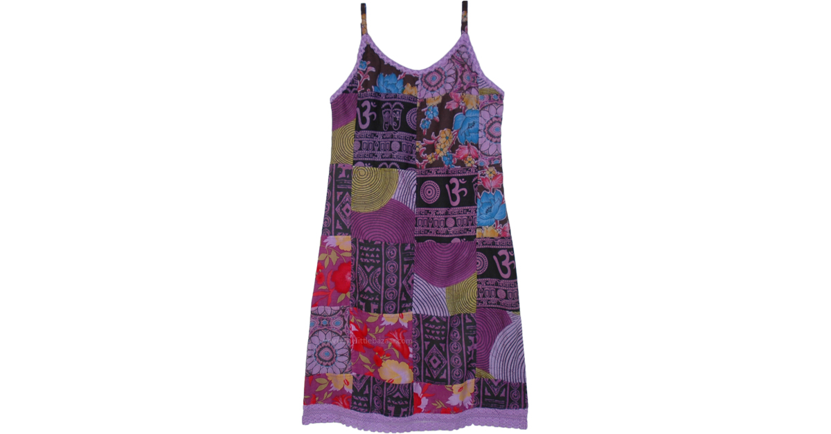 True Hippie Cotton Patchwork Sleeveless Dress in Purple | Dresses ...