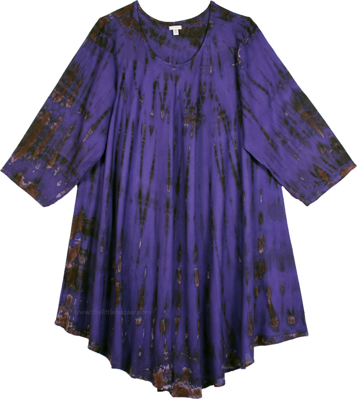 Blue Gem Full Sleeve Umbrella Dress with Tie Dye