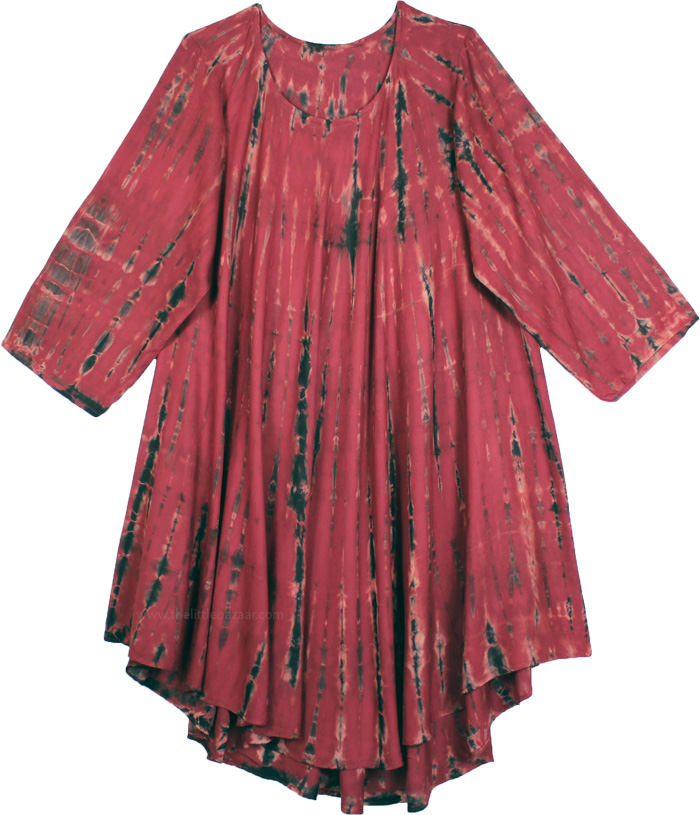 Chestnut Rose Full Sleeve Umbrella Dress with Tie Dye