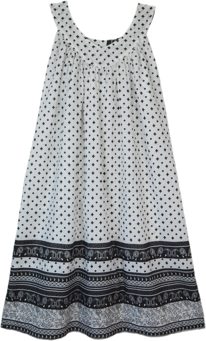 Black White Ethnic Printed Free Flowing Cotton Dress