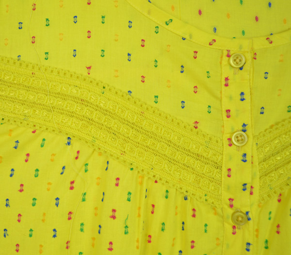 Fluoro Yellow Button Down Cotton Mid Length Dress