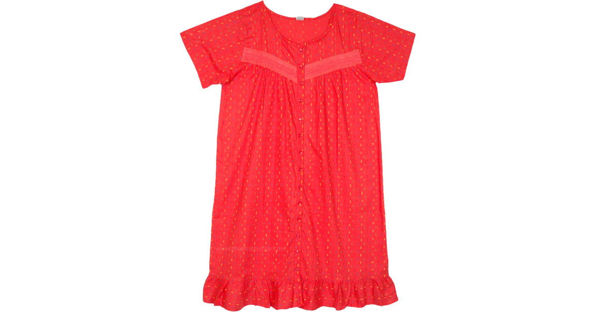 Valencia Red Button Down Cotton Mid Length Dress Dresses Red JuniorPetite, XLPlus