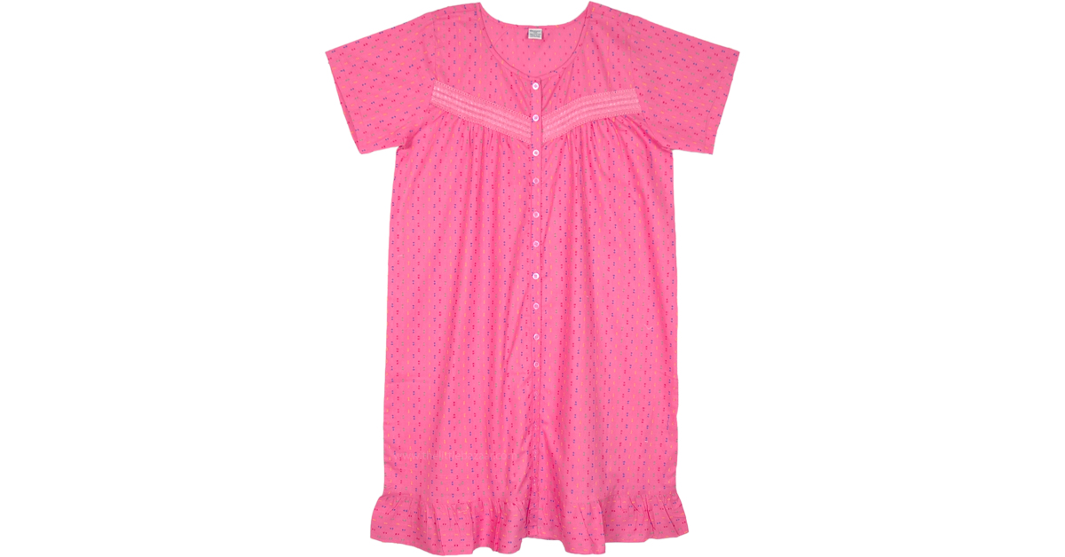 Baby Pink Button Down Cotton Night Dress
