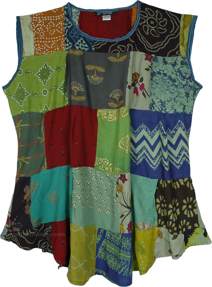 Green Goblin Recycled Rayon Patchwork Dress