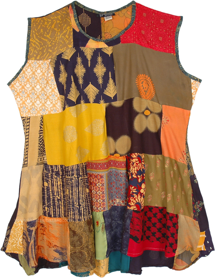 XL Boho Mixed Patchwork Rayon Midi Dress