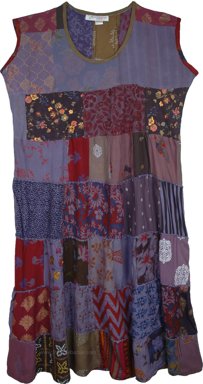 Violet Puzzle Assorted Patchwork Long Dress