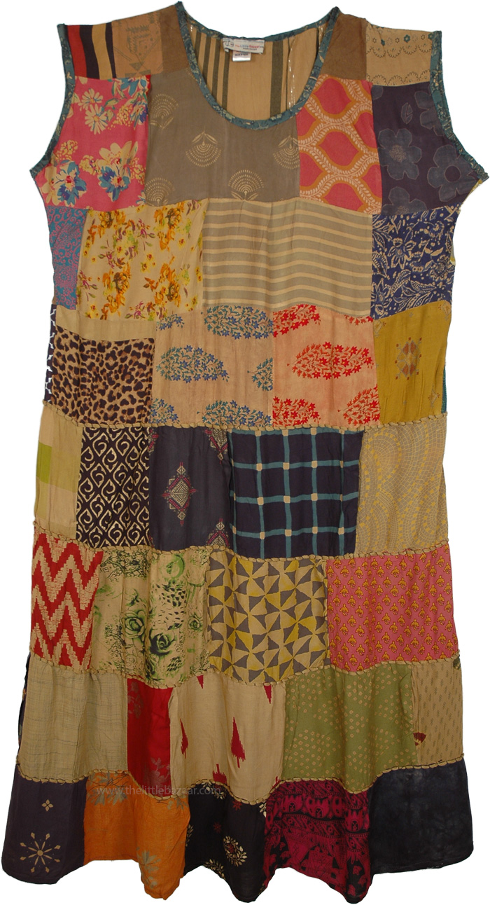 Fall Fields Assorted Vintage Patchwork Long Dress