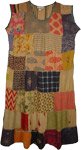 Mitti Colored Sleeveless Dress Top with Mixed Patchwork [8295]